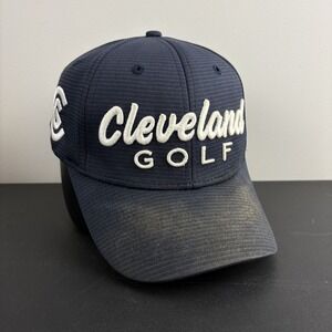 Cleveland Script Golf Hat Navy Blue 3D CG Performance Tour Strap Back Cap